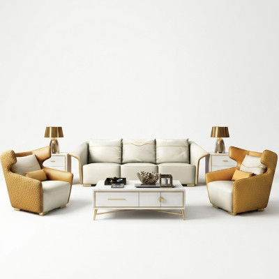 Luxus Möbel Sofagarnitur Couch Sofa Polster 3+1+1 Couchen Gelbe Designer