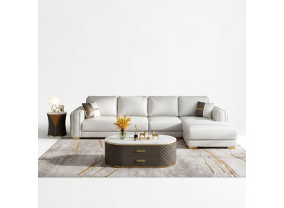 Italienische Stil Möbel 3tlg Set Ecksofa + Couchtische Sofa Tische Leder
