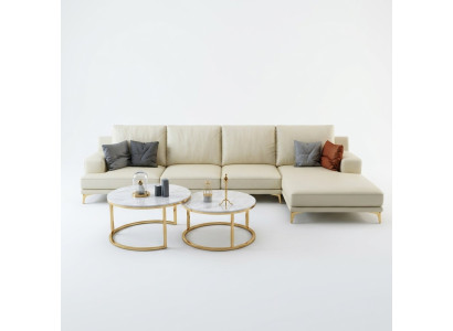 Garnitur Designer Sofa Couch Ecksofa mit Hocker Polster Wohnlandschaft