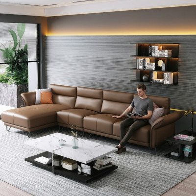 Moderne Wohnlandschaft Ecksofa Couch Polster Leder Sitz Ecke Garnitur