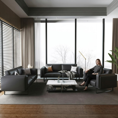 Luxus Büro Office Möbel Sofa Leder Couch Garnitur 3+2+1 + Couchtisch 4tlg