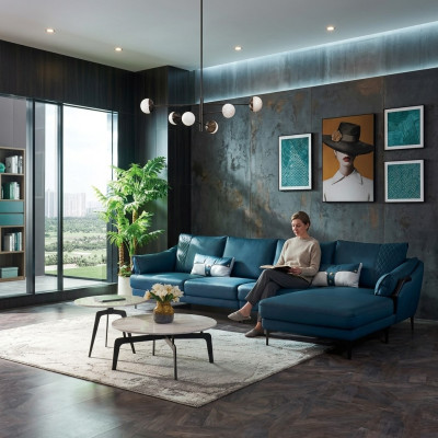 Italienische Polster Sitz Leder Ecke Garnitur Couch Moderne Wohnlandschaft