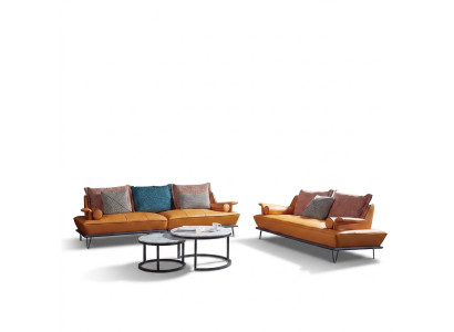 Italienische Polster Sitz Garnitur 4+2 Gruppe Leder Couch Modernes Sofa