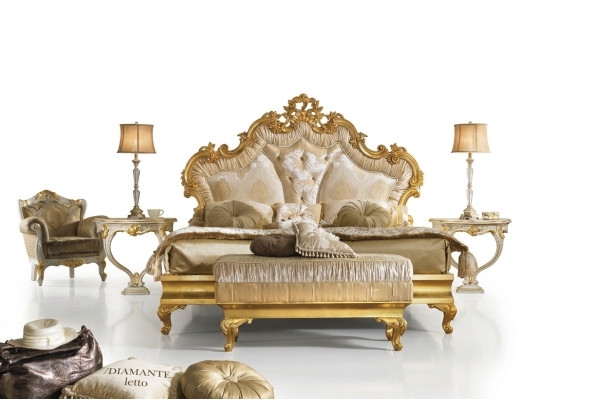Klassisches Bett Barock Rokoko Hotel Betten Polsterbett Doppelbett 180x200cm