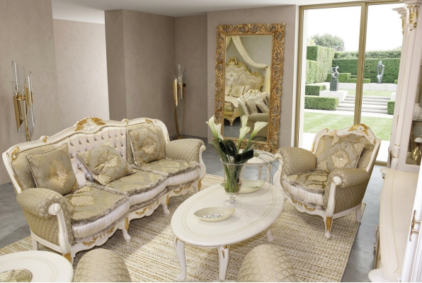 Klassisches Wohnzimmer Set 4 tlg. Sofagarnitur 31+ Couchtisch Beistelltisch Massivholz
