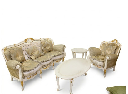 Klassisches Wohnzimmer Set 4 tlg. Sofagarnitur 31+ Couchtisch Beistelltisch Massivholz