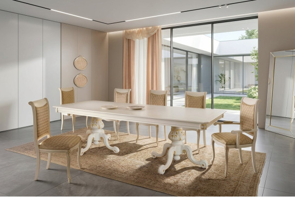 Klassischer Tisch Esstisch Holz Esszimmer Garnitur 6x Stuhl Set Stühle Lehn Neu