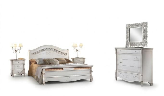 Luxus Schlafzimmer Set 4tlg. Bett + 2x Nachttisch +Kommode Moderne Design Betten Massivholz