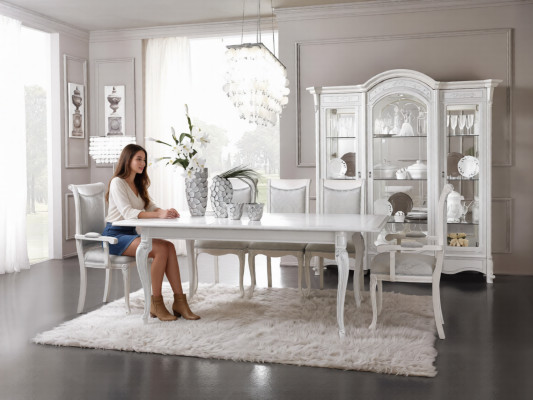 Italienisches Esszimmer Möbel Set Esszimmer Gruppe Vitrine Tisch 6x Stühle 8tlg.