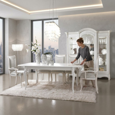 Klassische Esszimmer Set Tisch + 6 Stühle Garnitur Tische Gruppe Stuhl Textil