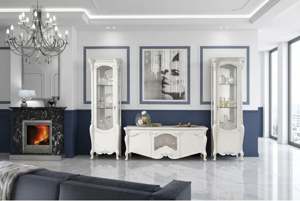 Klassische Wohn Wand Wohnzimmer Sideboard Vitrine RTV Regal Wände Schrank 3tlg.