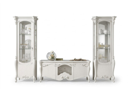 Klassische Wohn Wand Wohnzimmer Sideboard Vitrine RTV Regal Wände Schrank 3tlg.