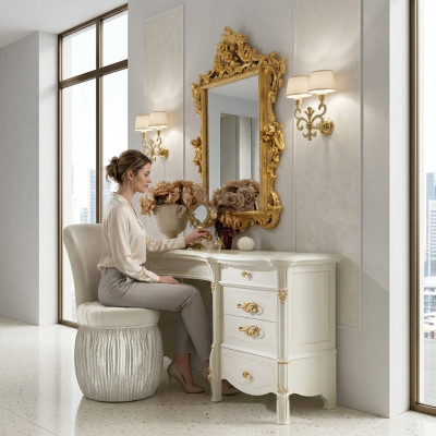 Klassischer Schminktisch mit Spiegel Luxus Konsole Kommode Schlafzimmer Barock