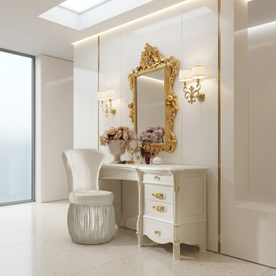 Klassischer Schminktisch mit Spiegel Luxus Konsole Kommode Schlafzimmer Barock