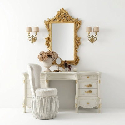 Klassischer Schminktisch mit Spiegel Luxus Konsole Kommode Schlafzimmer Barock