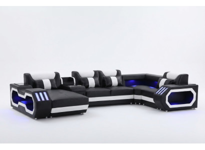 Mega große Wohnlandschaft - Beleuchtungs System Sofa Polster Neu Couch