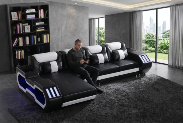 Relax Couchen L Form Shape Sofa Couch Garnitur Beleuchtet Wohnlandschaft