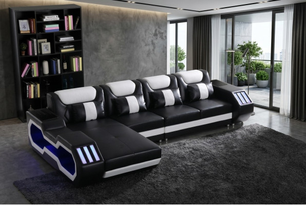 Relax Couchen L Form Shape Sofa Couch Garnitur Beleuchtet Wohnlandschaft