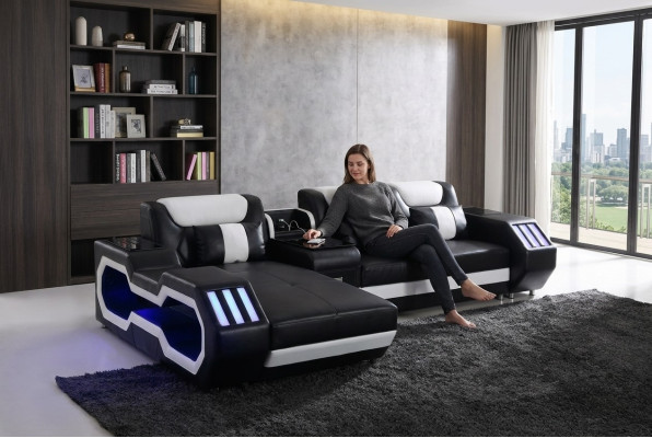 Sofa LED Beleuchtete Ecksofa Wohnzimmer Leder Couch Sitz Polster