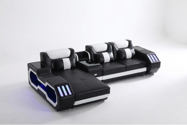 Sofa LED Beleuchtete Ecksofa Wohnzimmer Leder Couch Sitz Polster