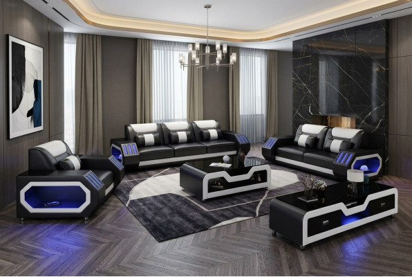 Ledersofa Couch Sofagarnitur 3+2 Garnitur Design Modern Sofa Sitzer Neu