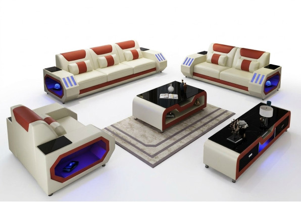 Ledersofa Couch Sofa Garnitur 3+1+1 - Beleuchtete Designer Couchen Neu