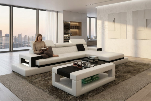 Sofas Ecksofa Ledersofa Polster Wohnlandschaft Couch Sofa Eckgarnitur