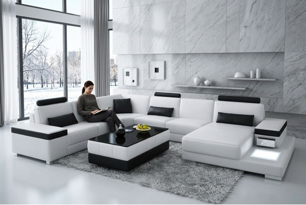 Kůžená pohovka Designová pohovka U tvaru obývací landschaft sedací souprava polštář dekorace rohová pohovka.