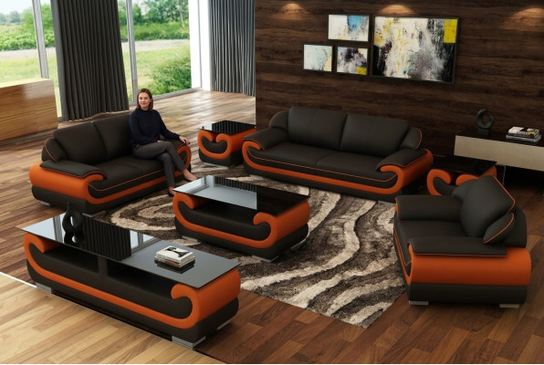 Ledersofa Couch Wohnlandschaft 3+1+1 Sitzer Garnitur Design Modern Sofa
