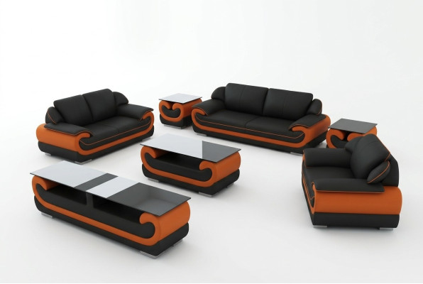 Ledersofa Couch Wohnlandschaft 3+1+1 Sitzer Garnitur Design Modern Sofa