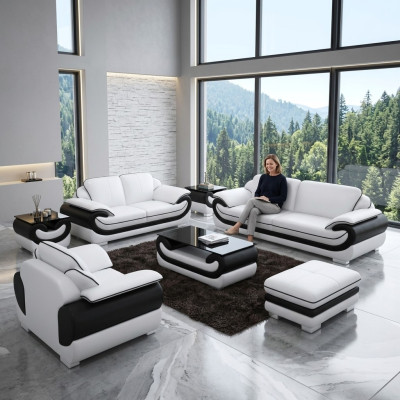 Sofagarnitur 3+2+1 Sitzer 2x Beistelltisch Sideboard Hocker 7tlg.Wohnzimmer Set