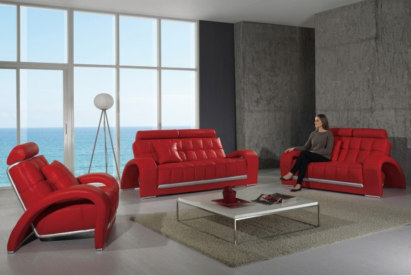 Ledersofa Couch Wohnlandschaft 3+1+1 Sitzer Garnitur Sofa Sofagarnitur