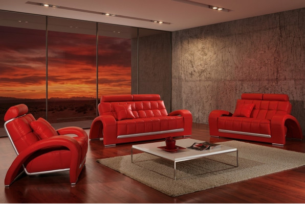 Ledersofa Couch Wohnlandschaft 3+1+1 Sitzer Garnitur Sofa Sofagarnitur