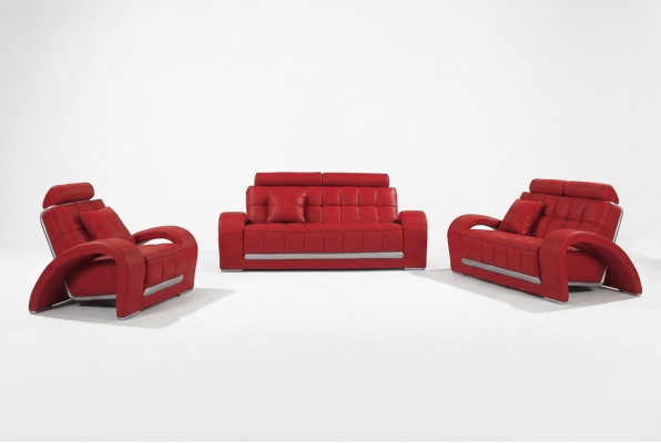 Ledersofa Couch Wohnlandschaft 3+1+1 Sitzer Garnitur Sofa Sofagarnitur