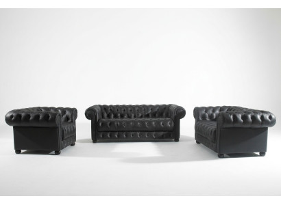 Kůží potažená sedací souprava Chesterfield židle designová pohovka gamašle.
