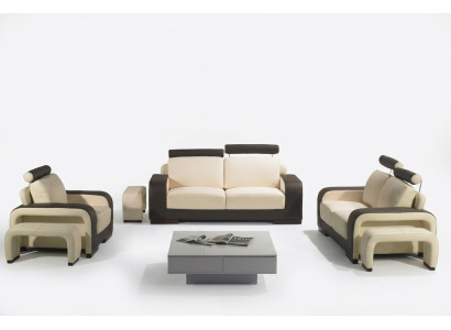 Kožená sedací souprava 3+2+1 sedadla s dekorativními polštáři sofa.