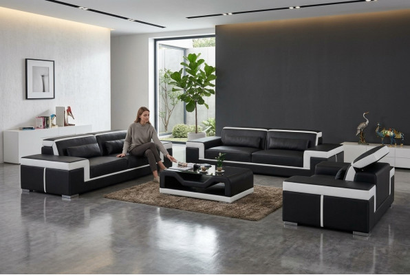Ledersofa Couch Wohnlandschaft 3+2+1 Sitz Garnitur Design Modern Sofa