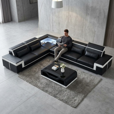 Designer Sofa Couch Ecksofa Leder Textil Garnitur Wohnlandschaft Polster