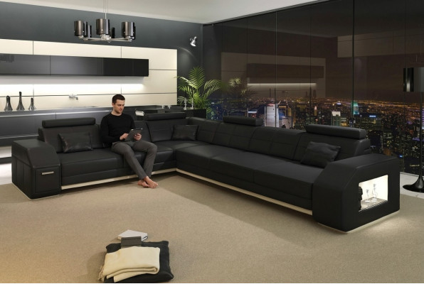 Couch Ecksofa Leder Textil Polster Garnitur Designer Sofa Wohnlandschaft