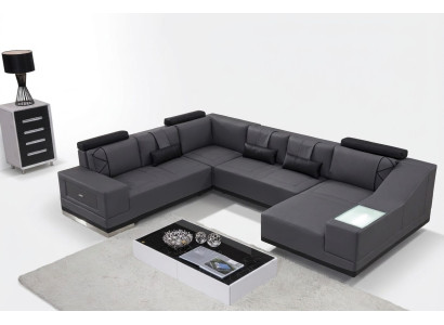Ecksofa kožená sedací souprava Big xxl U Forma bytová krajina dekorativní pohovka gauč Garnitur