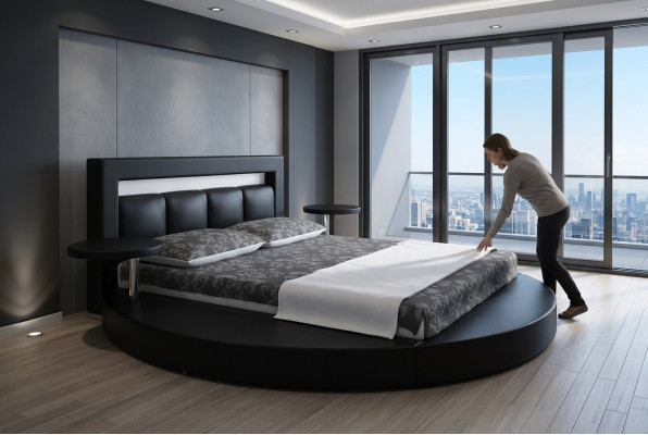 Rundes Bett Rund Design Betten Leder Hotel Doppel Gestell Luxus Schlaf