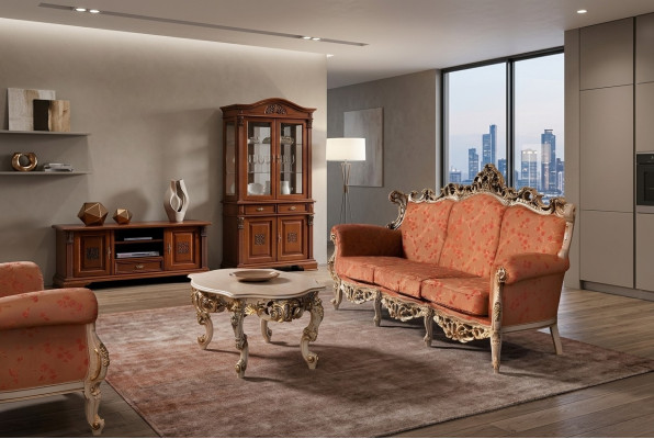 Designer 321 Sitzer Sofagarnitur Polster Italienische Möbel Sofa Massivholz