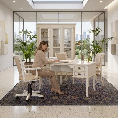 Schreibtisch Set 3tlg. Büro Garnitur Massivholz tisch Chef Sessel Schrank Einrichtung Neu