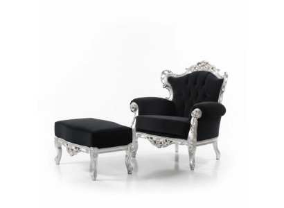 Sessel + Hocker Polster Sessel Design Luxus Massivholz Klassische Barock Rokoko Garnitur
