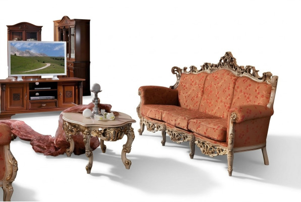 Sofa Barock Rokoko Dreisitzer 3 Sitzer Couch Polster Sofas Couchen Massivholz