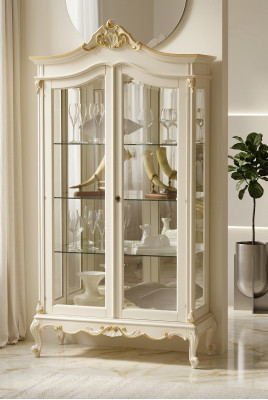 Vitrine Schrank Vitrinen Wohnzimmer Massivholz Schränke Design Barock Rokoko Weiß neu