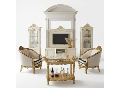 Klassische Wohn Wand Wohnzimmer Vitrine Sideboard RTV Regal Wände Schrank 3tlg. Massivholz