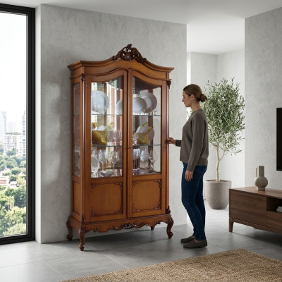 Edle Vitrine Antik Stil Barock Rokoko Wohnzimmer Klassisch Glas Schrank