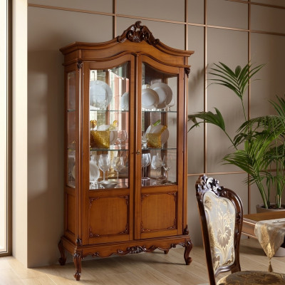 Edle Vitrine Antik Stil Barock Rokoko Wohnzimmer Klassisch Glas Schrank
