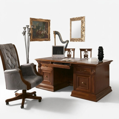 Büroeinrichtung Arbeitszimmer Sessel Büro Möbel Chef Sessel Barock Rokoko 3tlg. Massivholz